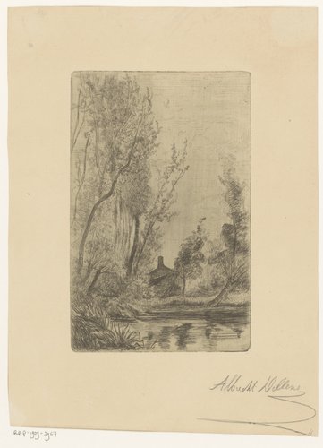 Landschap met huis aan het water