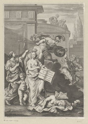 Allegorische voorstelling met een genie omgeven door mythologische figuren by François Chauveau