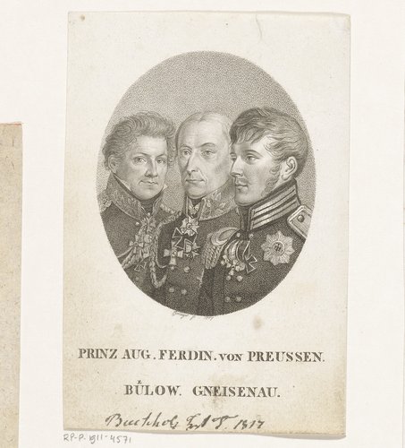 Groepsportret van August Ferdinand van Pruisen, Friedrich Wilhelm Bülow von Dennewitz en August Neidhardt von Gneisenau