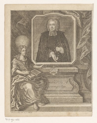 Personificatie van de waarheid, zittend naast het portret van Sigmund Jacob Baumgarten