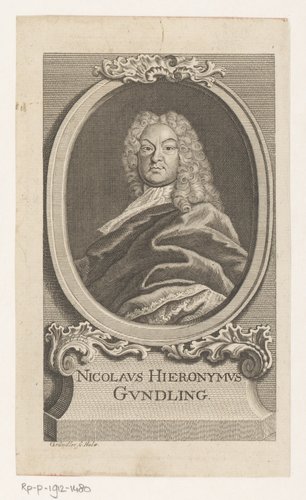 Portret van Nicolaus Hieronymus Gundling by Gottfried August Gründler