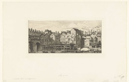 Achtergevels van huizen met bontwerkers aan de Seine in buurt van Pont-au-Change in Parijs by Charles Meryon