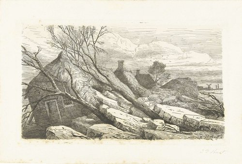 Gezicht op de dijk tussen Maren en Alem met kruiend ijs