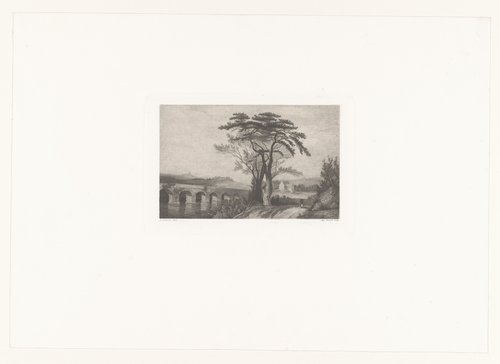Berglandschap met stenen brug by Auguste Numans