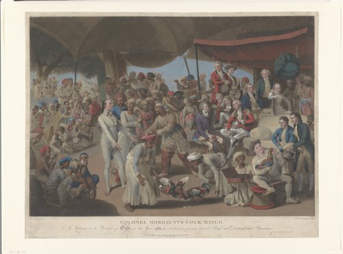 John Mordaunt en Asaf-ud-Daula kijken naar een hanengevecht