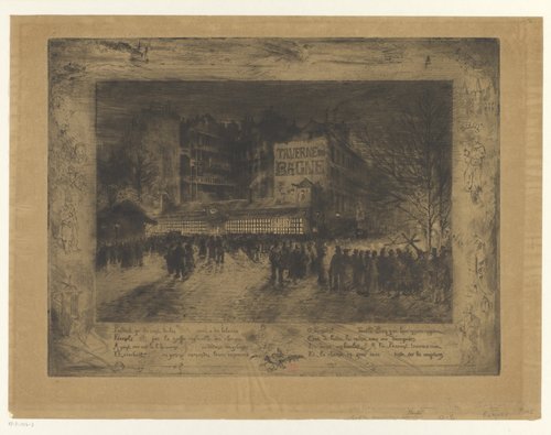 Gezicht op Place des Martyrs-Juifs-du-Vélodrome-d'Hiver met de Taverne du Bagne bij nacht