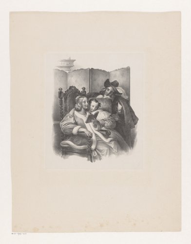 Lezende vrouw met jongen en meisje by anonymous