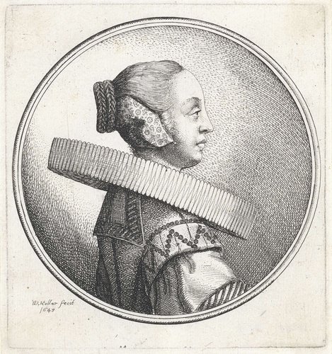 Vrouw met plooikraag en gevlochten knot by Wenceslaus Hollar