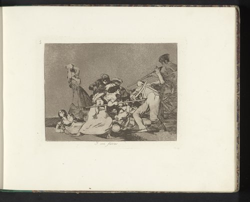 Vrouw met een baby onder de arm steekt een soldaat dood met een lans