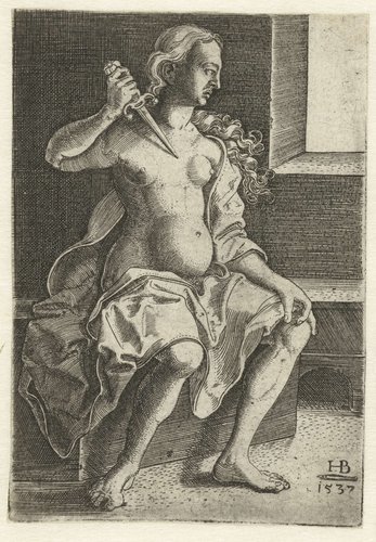 Lucretia steekt mes in haar borst
