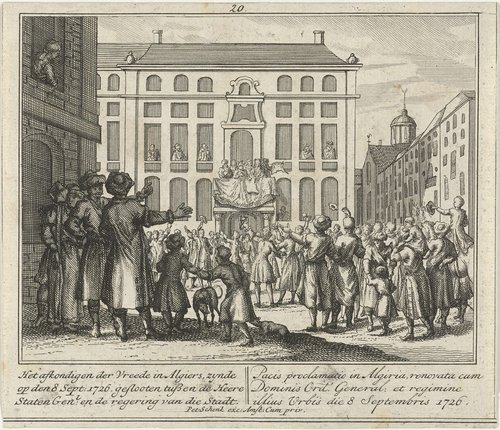 Het afkondigen van de vrede gesloten tussen de Staten-Generaal en het bestuur van Algiers, 1726