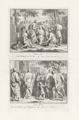 Christus geneest twee blinden / Christus roept Zacheüs by Pieter Tanjé