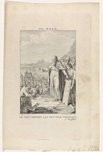 De Tien Geboden aan het volk vertoond by Theodoor Koning
