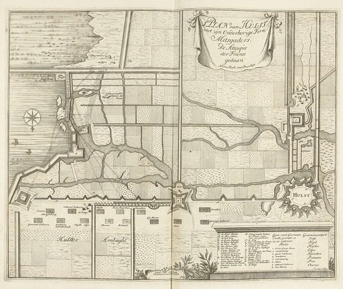 Kaart van de aanval van de Fransen op Hulst, 1702