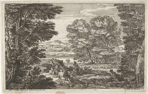 Landschap met twee personen tegenover elkaar zittend