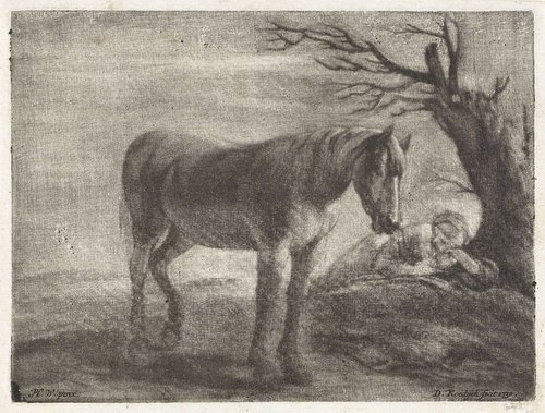 Lanschap met een paard en een slapende vrouw