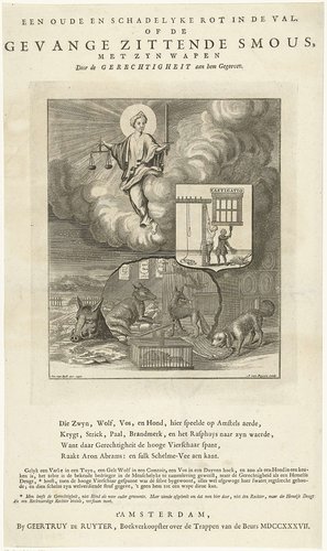 Allegorie op de berechting van de Amsterdamse bedrieger Aron Abrahams