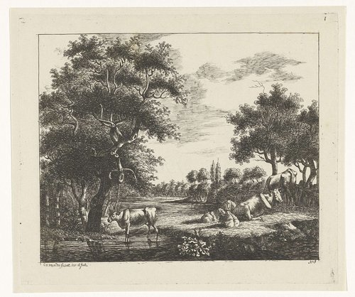 Landschap met koeien en schapen