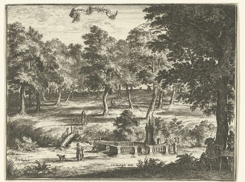 Landschap met de bron 'Acidula Smechtana' by Romeyn de Hooghe