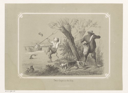 Jager schiet haas en boer