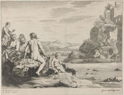 Nimfen op de rivieroever