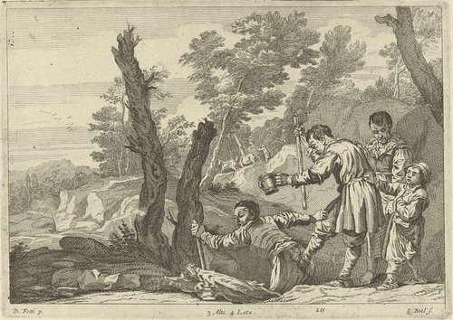 Groep blinden in een landschap