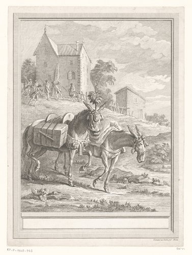 Twee pakezels met op de achtergrond optrekkende soldaten