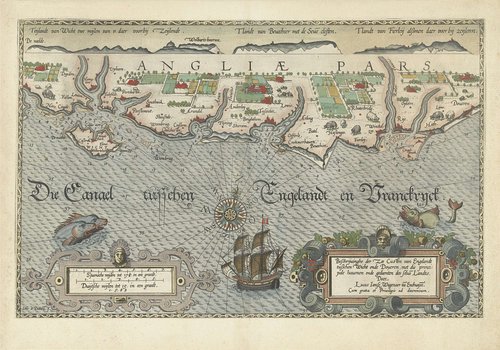Kaart van de Zuidengelse kust tussen de Isle of Wight en Dover
