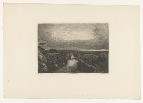 Landschap met ruiter in een menigte