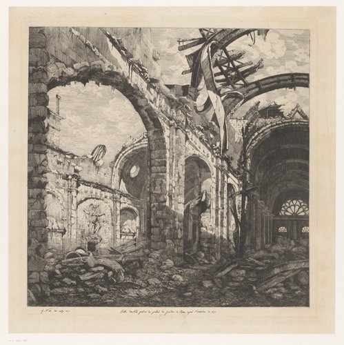 Ruïne van de Salle des pas perdus in Parijs na de brand van 1871