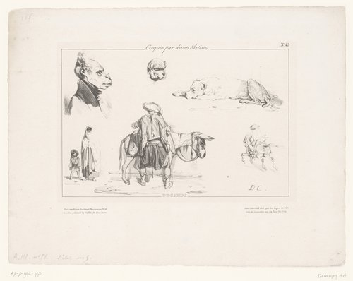 Zes voorstellingen van figuren en dieren