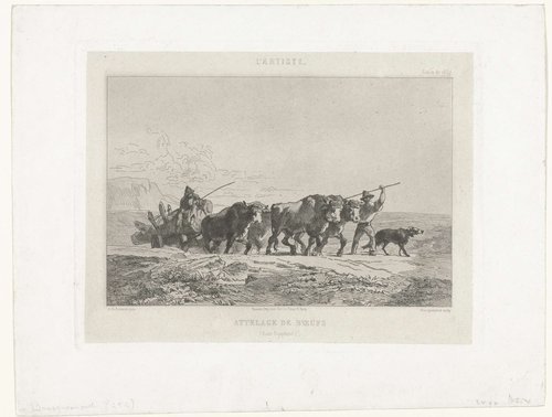 Kar getrokken door vierspan ossen in de Haut-Dauphiné by Félix Bracquemond