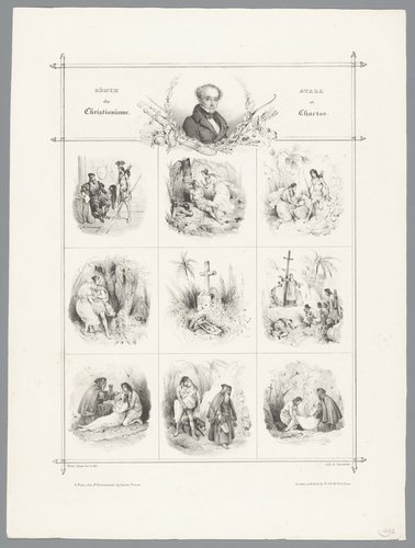 Portret van François-René de Chateaubriand en negen voorstellingen uit zijn roman 'Atala' by Victor Adam