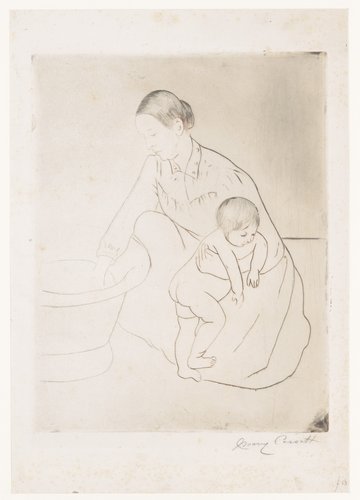 Moeder en kind bij badkuip