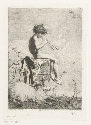 Jongen bespeelt de aulos