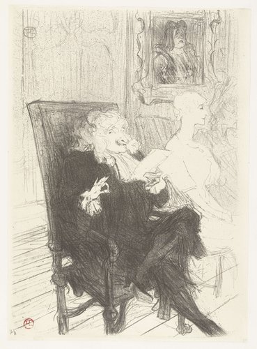 Acteurs Jules Charles Truffier en Marguerite Moreno in toneelstuk Les femmes savantes by Henri de Toulouse-Lautrec