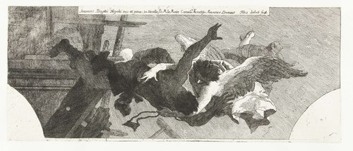 Vallende man wordt opgevangen door engel met scapulier by Giovanni Domenico Tiepolo