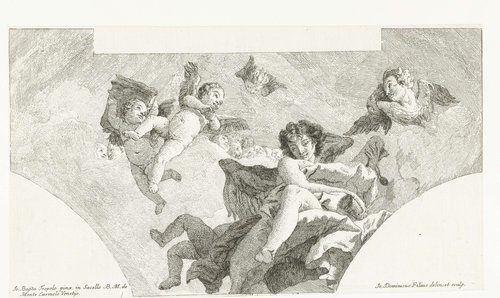 Engel en putti met aflaatboeken van Karmelieter Orde en cherubijnen by Giovanni Domenico Tiepolo