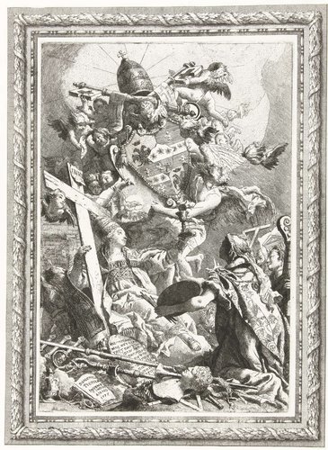Titelprent voor de verzamelde werken van Giovanni Battista, Giovanni Domenico en Lorenzo Baldissare Tiepolo by Giovanni Domenico Tiepolo