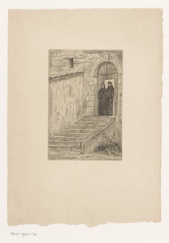 Twee monniken voor een kloosterpoort by Xavier Mellery