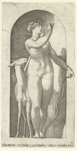 Diana met pijlenkoker, boog en hert