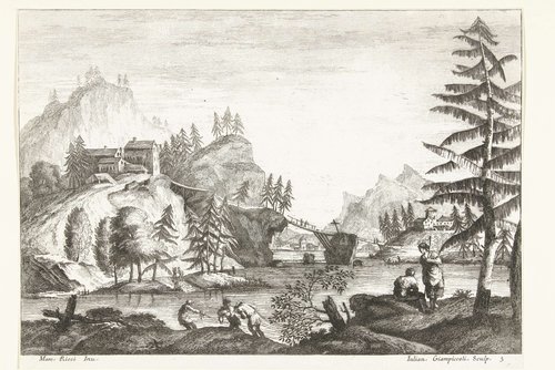 Landschap met rivier en enkele figuren