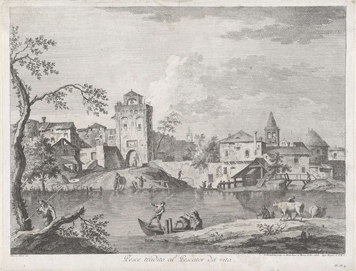 Stadsgezicht met rivier by Francesco Bartolozzi