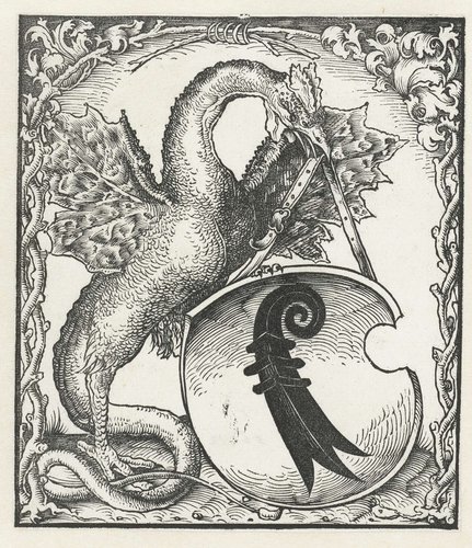 Draak met het wapen van Basel by Monogrammist DS (graveur)