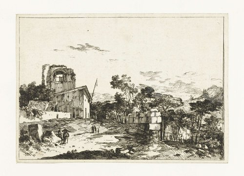 Landschap met een huis met vlaggenstok