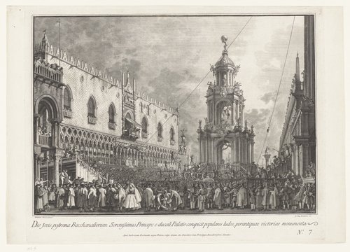Die jovis postrema Bacchanaliorum Serenissimus Princeps e ducali Palatio conspicit populares ludos, perantiquae victoriae monumenta