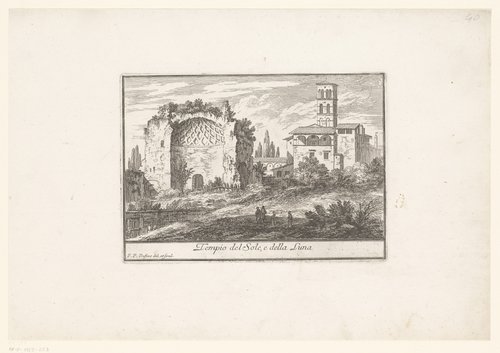 Zicht op de Tempel van de Zon en de Maan in Rome