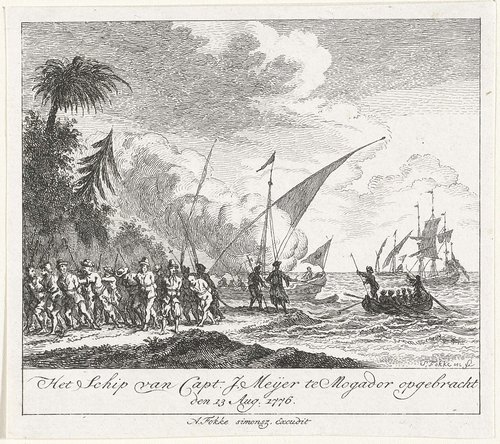 Het Schip van Capt. J. Meijer te Mogador opgebracht den 13 Aug. 1776
