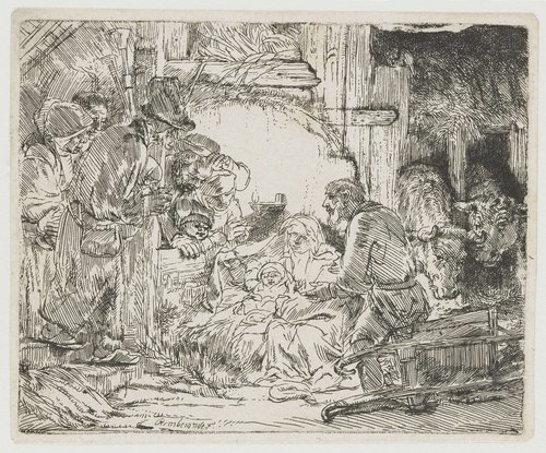 De aanbidding der herders: met de olielamp by Rembrandt van Rijn