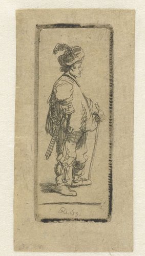 A Polander standing with his stick: profile to the right